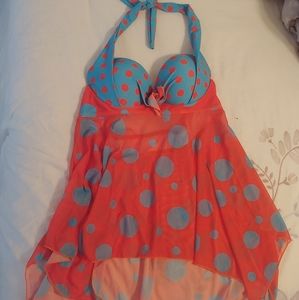 LAST CHANCE Orange and Blue Polka Dot Tankini
